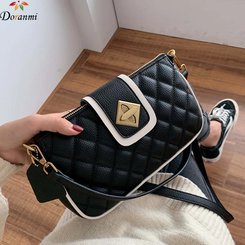 

DORANMI Panelled Diamond Lattice Flap Bags For Women 2019 Small Leather Shoulder Bag Crossbody Messenger Bolsos Mujer DJB943