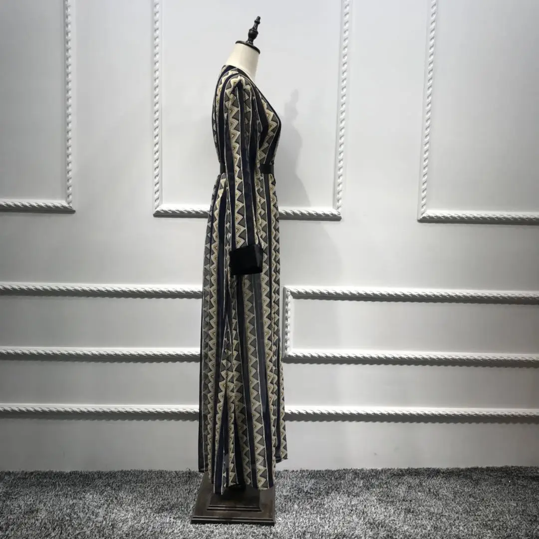 Мусульманская открытая абайя Женская винтажная Геометрическая кимоно марокканский кафтан Jubah туники Рамадан ИД Адха ОАЭ Исламская одежда абайя Дубай