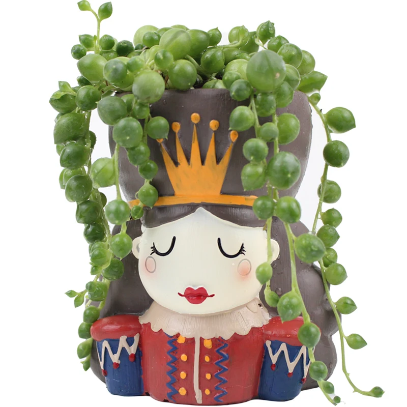 

Cute Nutcracker Flower Pot Resin Succulent Plant Planter King Queen Soldier Design Flower Pot Fairy Garden Bonsai Ornaments