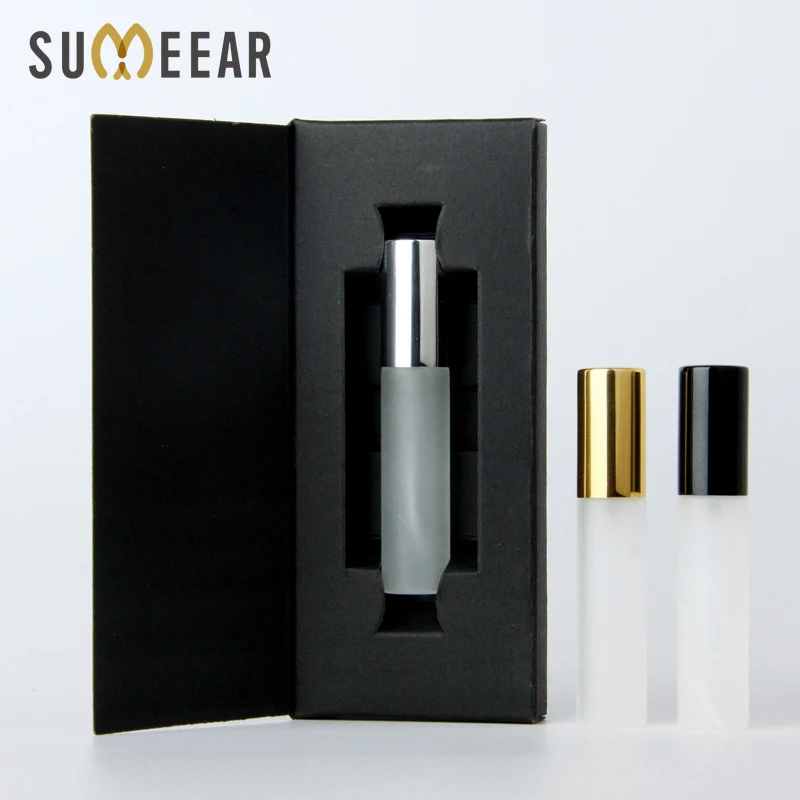 

50 pieces/lot 10ml frost galss perfume bottle spray bottle with black and white box perfume atomizer package