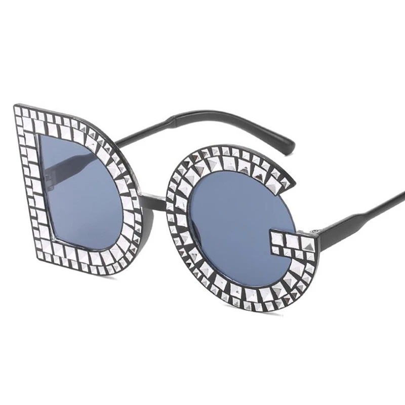 DG Великолепные женские солнцезащитные очки с кристаллами и бриллиантами ручной работы круглые очки UV400 зеркальные линзы цветочный дизайн летние солнцезащитные очки - Цвет линз: Black