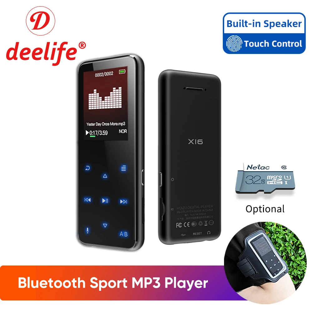 Металлический MP3 плеер Deelife Bluetooth спортивный встроенный 8 Гб флеш-память динамик