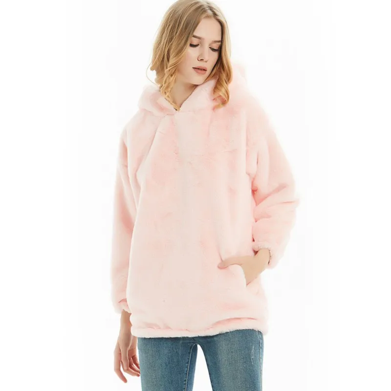 P Модный женский модный простой зимний теплый пуловер с длинными рукавами с капюшоном Искусственный Мягкий мех пальто с капюшоном - Цвет: P