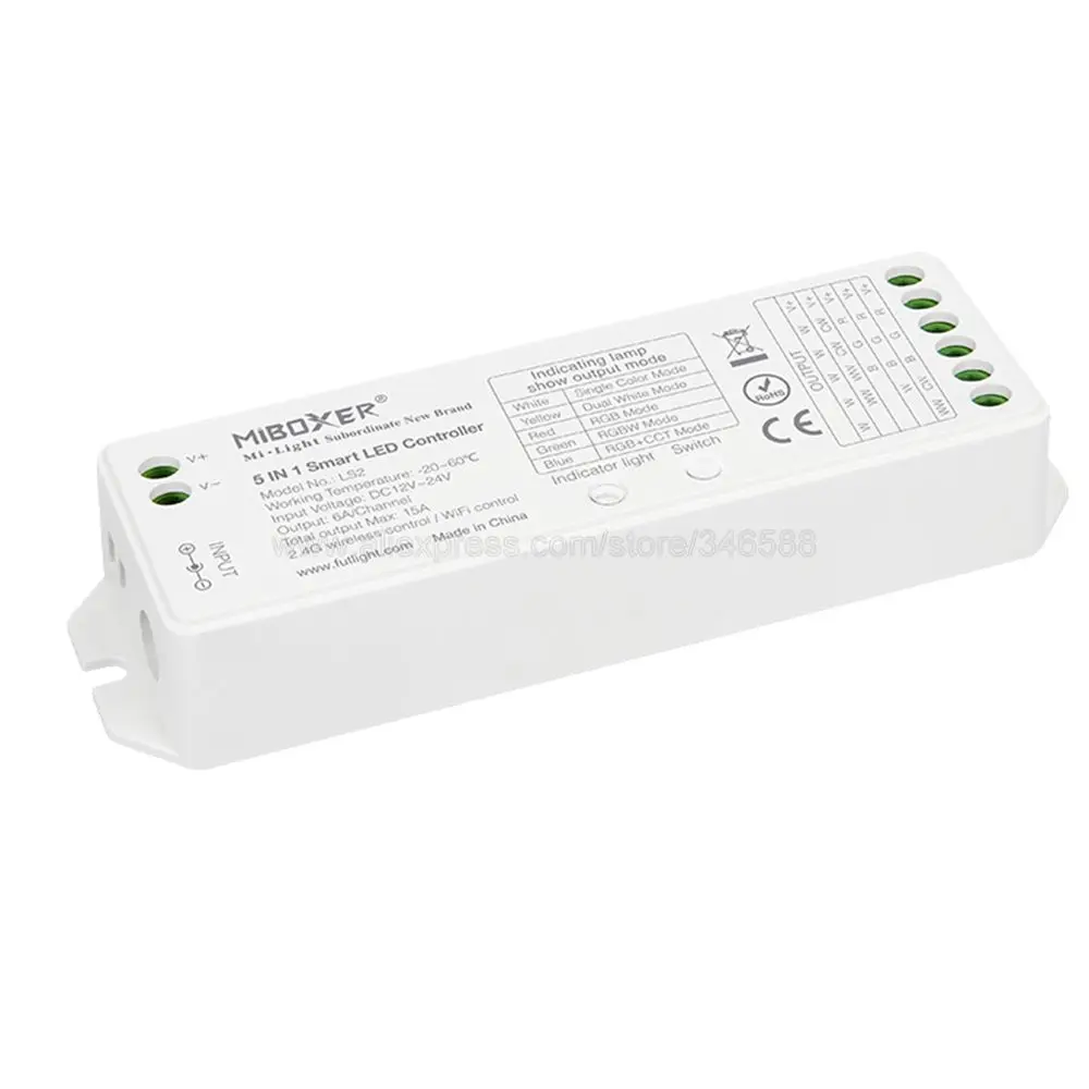 Светодиодный смарт контроллер DC12V 24V 15A Miboxer LS2 5 в 1 для одноцветного CCT RGB RGBW +