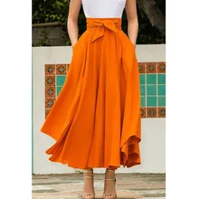 Летние женские юбки длиной до щиколотки, однотонные юбки с высокой талией и поясом