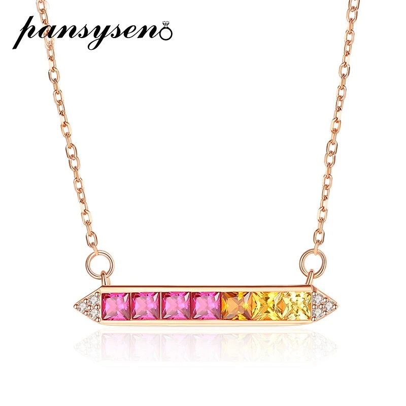 PANSYSEN Real Silver 925 Jewelry Charm Necklace Gradient Rainbow Ruby Gemstone Pendant Neckalces Birthday Gift Drop Shipping | Украшения и