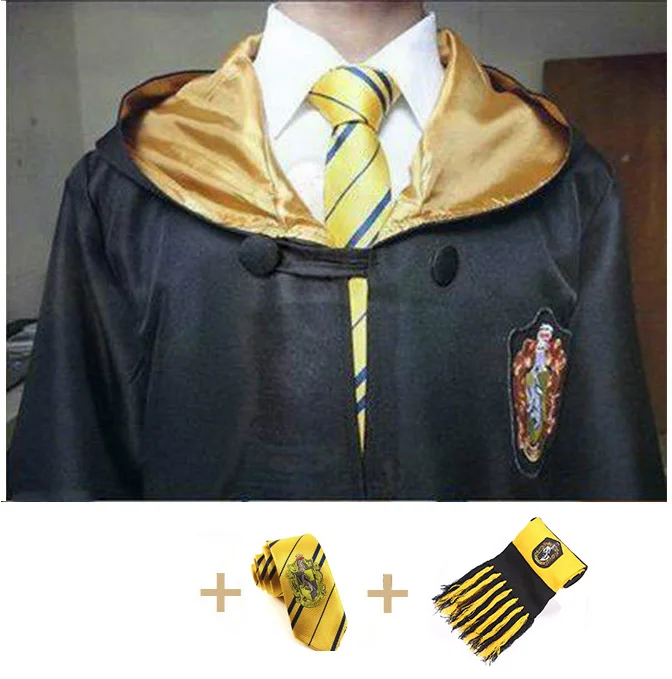 Hufflepuff tie scarf Халат накидка плащ с галстуком шарф палочка очки Ravenclaw Гриффиндор Hufflepuff костюм Слизерин взрослый для Поттера Косплей - Цвет: Hufflepuff tie scarf