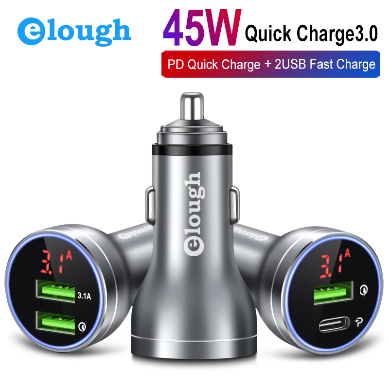 

Elough Quick Charge 4.0 3.0 USB Car Charger For Xiaomi Car Charger PD Charger chargeur usb charging cigarette lighter LEDDisplay