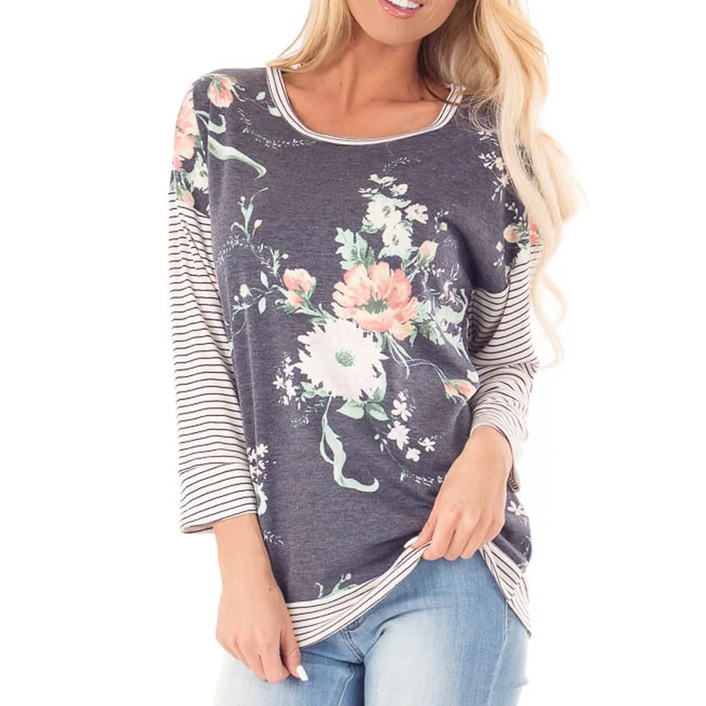 

SAGACE Women Casual Striped Print T Shirts Tops Long Sleeve Spring Autumn Long Sleeve Tops Blouse Ladies Female Tops Shirt