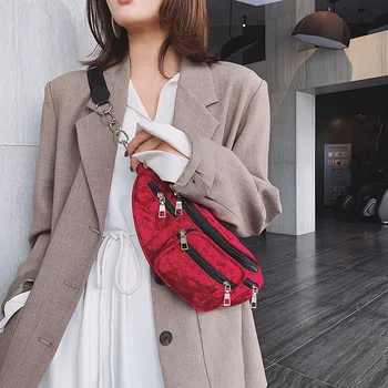

2020 new women's belt bag pu women bag chest bag fur fanny pack fanny pack