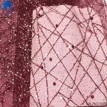 

Beautifical french sequin lace fabrics african tulle lace fabric high quality shiny fabrics dress for wedding 5yards/lot ML7N131