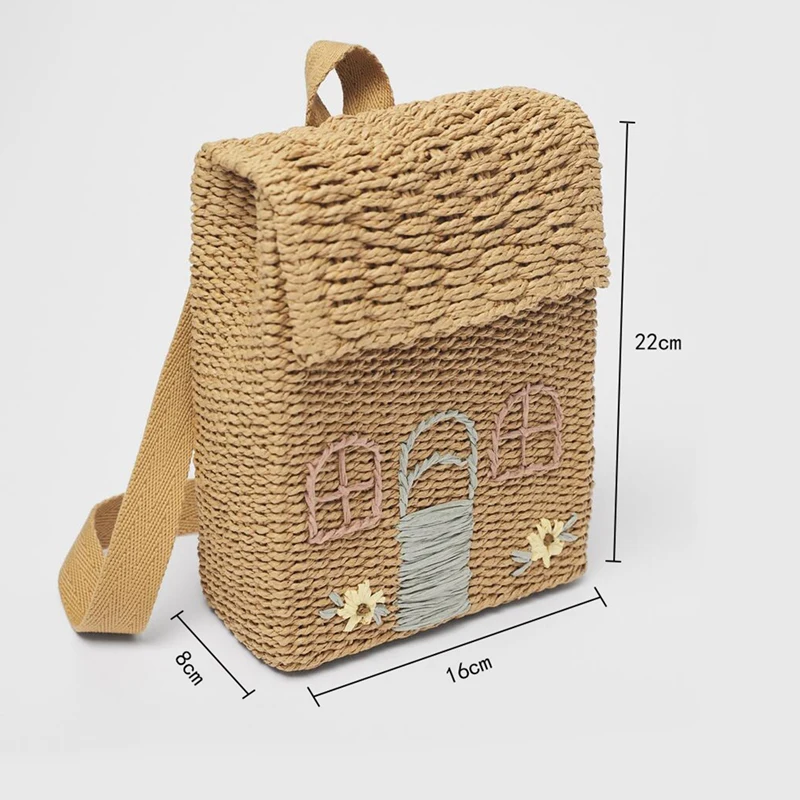 best stylish backpacks for work Double-Shoulder Straw Woven Bag Children's Backpack Straw Woven Bag Student School Bag With Hand-Carrying Woven Backpack best stylish backpacks for work