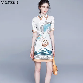 

Runway Fashion Office Two Piece Sets Women Short Sleeve Shirt + A-line Mini Skirt Suits Elegant Ladies 2 Piece Sets 2020 Summer