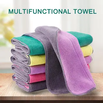 

1pc Soft Microfiber Double Side Hand Towel Kitchen Bathroom Dish Cleaning Drying Hanging Loop Washcloth Multifountion