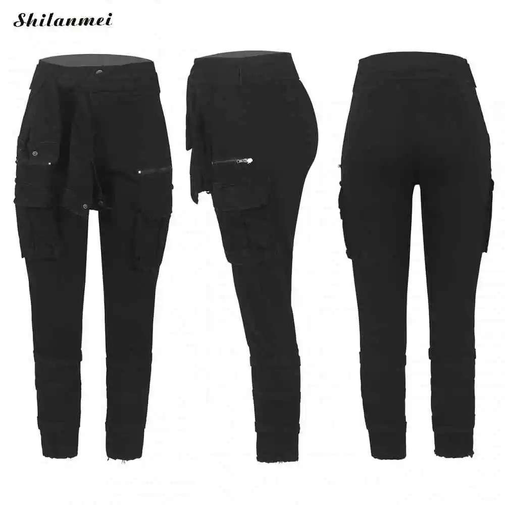 Летние женские джинсовые брюки больших размеров, джинсовые брюки с повязкой, длинные джинсовые брюки с карманами - Цвет: black