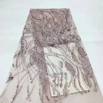 

2020 New Design African Lace Fabric High Quality French Nigerian Sequins lace Embroidered Tulle Lace Fabric For Party Dress
