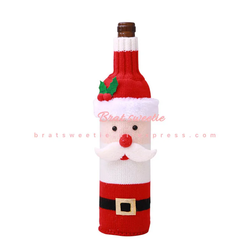 knitted santa Рождественская Крышка для бутылки вина Санта Клаус Снеговик подарочные сумки рождественские украшения для дома Navidad чулок Подарочный Декор - Цвет: knitted santa
