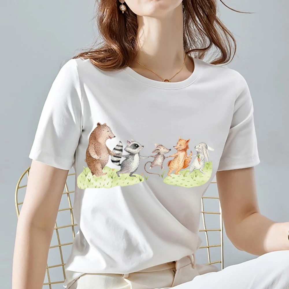 Camisetas estampadas para divertidas Series de animales de dibujos animados, camiseta informal de manga corta con cuello redondo blanco, Tops, ropa para mujer|Camisetas| - AliExpress