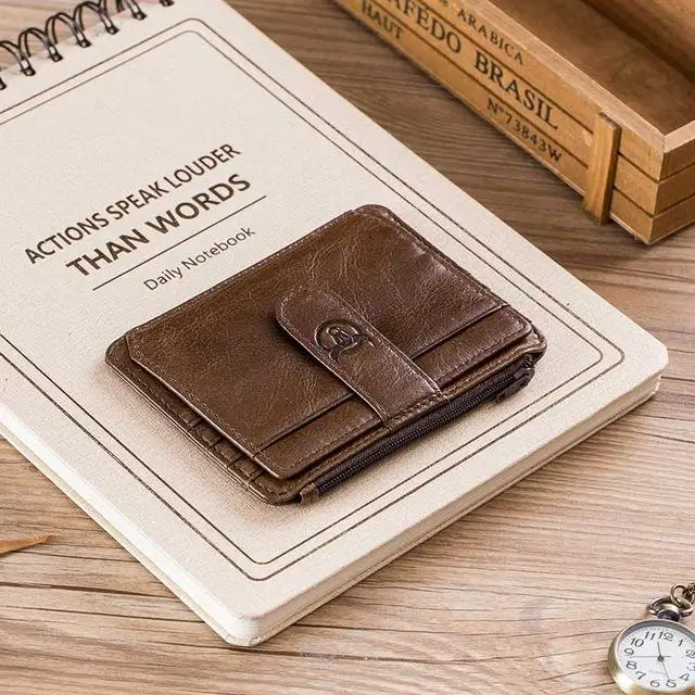 BULLCAPTAIN, натуральная кожа, RFID Блокировка, молния, держатель для карт, кредитный бумажник для карт, мини тонкий кошелек, визитницы и удостоверения личности для мужчин, бизнес - Цвет: coffee