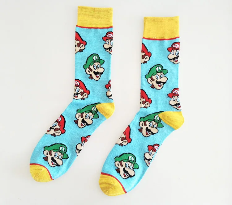 Игры Super Mario Bros принт Носки Супер Марио и Луиджи, мужские хлопковые носки Спортивные Повседневные Дышащие милые с изображением забавного героя мультфильма впитывает пот, мягкий и удобный