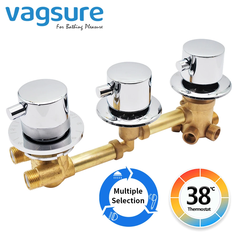 Brass Thermostatic Shower Valve Mixer Shower Column Diverter Valve For Bathroom Shower Bath 2/3/4/5 Output 3 Knobs Integral