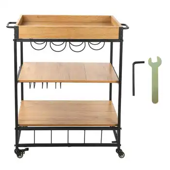 

Rustic Industrial Mobile Dining Cart Rack Rust Protection Wine Cart with Wheel for Kitchen Household Supplies