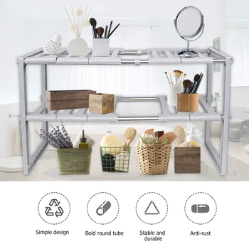 

1pc Storage Rack Durable Practical Retractable Multi-Function Stainless Steel Sink Storage Rack Storage Shelf for Kitchen Home