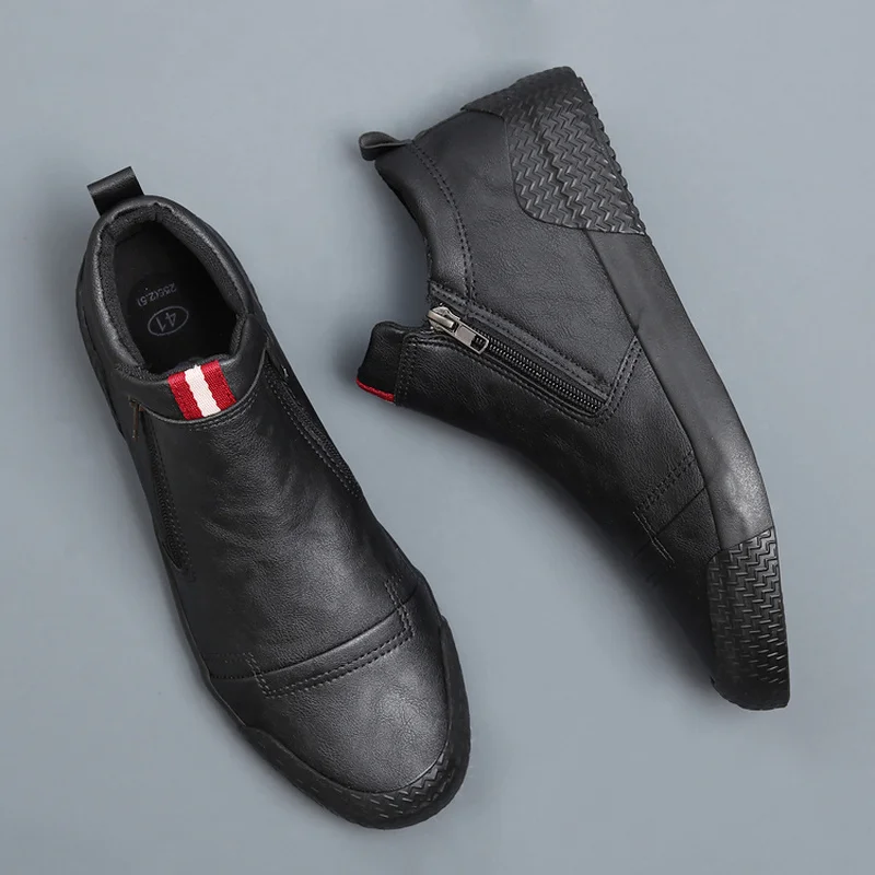 Men's Simple Boots Fashion Korean Joker High Top Casual Shoes Side Zipper Flat Heel Boots MG56569 outdoor boots chelsea boots men leather boots business mens boots