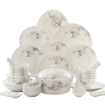 

Jingdezhen Ceramic Dinnerware Set Kitchen Tableware Ceramic Plates and Dishes Bowls 56pcs combination Dinnerware Sets