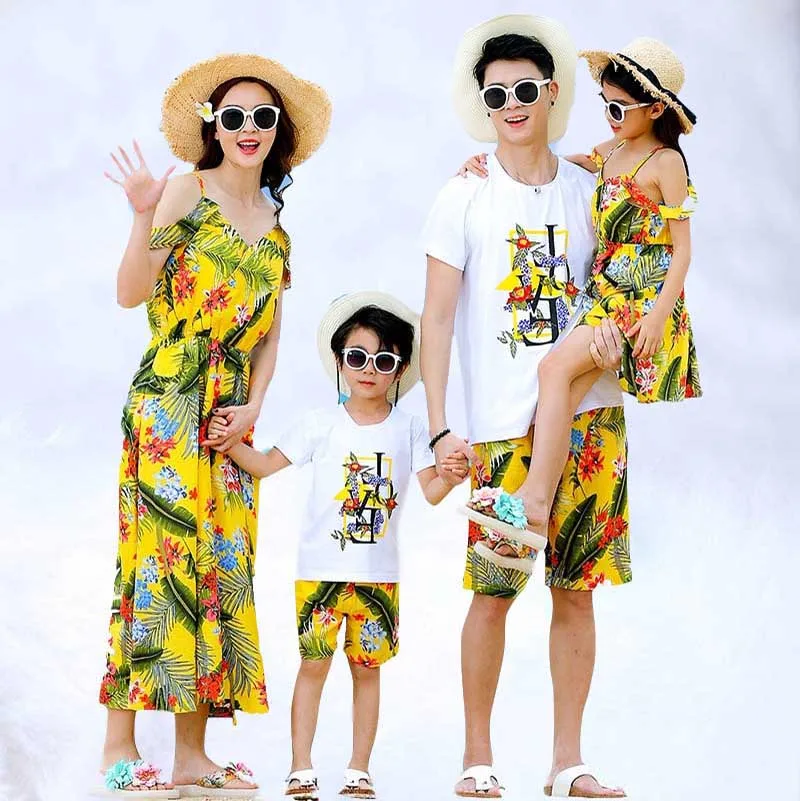 Mommy and me clothes summer mother daughter matching clothe dresses dad son t shirt+shorts 2 pcs clothing sets family