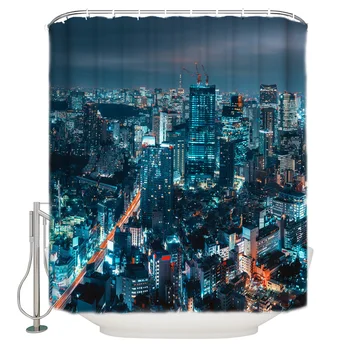 

Night City Shower Curtain Waterproof and Mildewproof Polyester Fabric Bath Curtain Design