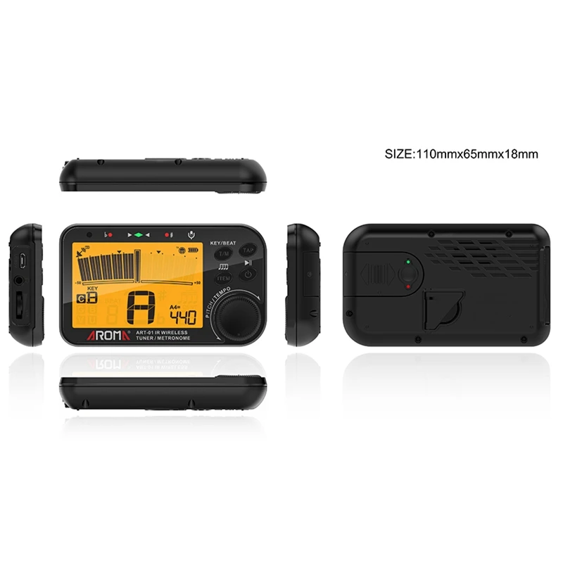 AROMA ART-01 Infrared Wireless Tuner Metronome Big Screen With Orange Backlight Tuning for Guitar/Bass/Violin/Ukulele