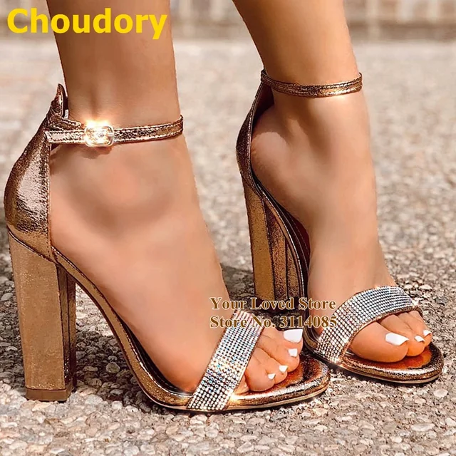 Choudory Rose Gold Rhinestone Metallic Chunky Hakken Bling Bling Crystal  Strap Wedding Schoenen Street Fashion Zomer Schoenen Size46|Hoge Hakken| -  AliExpress