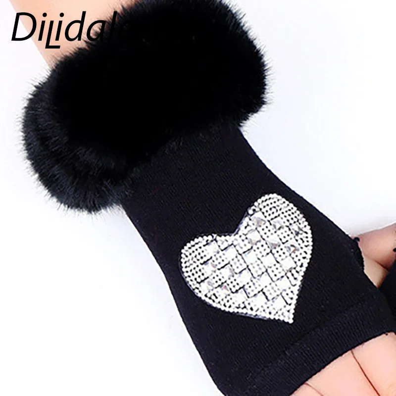 Dilidala перчатки зимние теплые вязаные перчатки без пальцев модные черные модные перчатки зимние женские перчатки