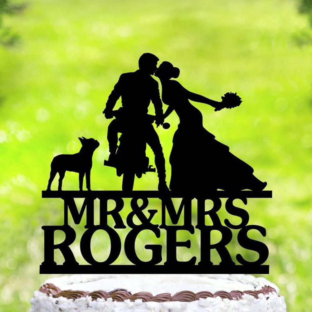 Personalized Party Cake Decoration Motorcycle Wedding Cake Topper,Custom Name wedding cake topper with dog Supplies with name