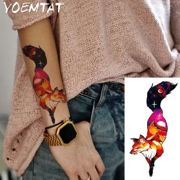 

1PC Fantasy Color Fox Hot Black White Large Flower Henna Temporary Tattoo Black Mehndi Style Waterproof Tattoo Sticker