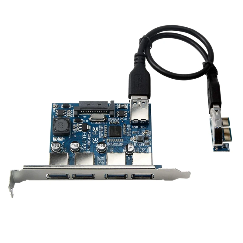 

Four Ports Usb 3.0 Super Fast 5Gbps Pci-E Expansion Card Pci Express Adapter Converter Card Power Supply Module for Desktop Pc w