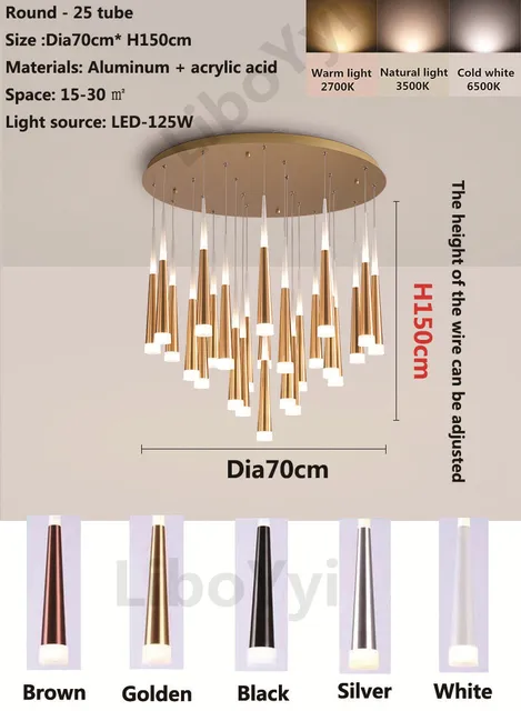 Modern Design Gold Black Minimalist Luster LED Chandelier for Bedroom Dining Living Room Loft Restaurant Cafe Interior Home Deco Round - 25 tube