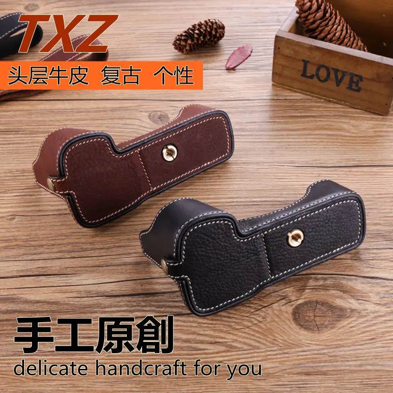 

Handmade Cowhide Txz Origional Applicable Sony A7m3 Camera Bag Mirrorless Camera A7r3a9 Semi-Case Genuine Leather