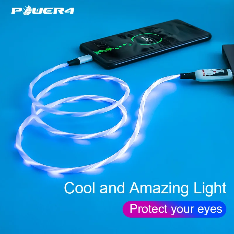 Power4 светильник Micro USB кабель для huawei Xiaomi Nokia samsung 4A 1 м Быстрый usb кабель для зарядки OPPO VIVO светящийся USB кабель