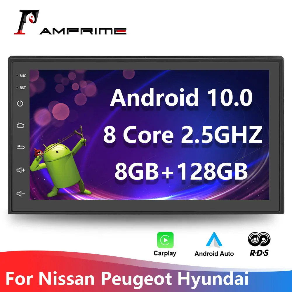 Автомагнитола AMPrime мультимедийная стерео-система на Android 10 4 Гб ОЗУ 8 ядер с GPS