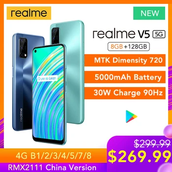 Перейти на Алиэкспресс и купить Смартфон realme V5, 8 + 128 ГБ, 720 дюйма, 90 Гц, 30 Вт, 5000 мА · ч, 48 МП