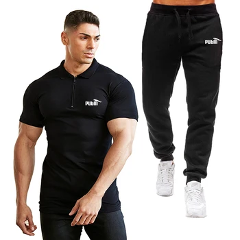 

Casual Tracksuit Men 2 Pieces Sets Hooded Sweatshirts Summer Men's Clothes zipper Polo shirt+ Pants Suit Ropa Hombre Plus Size
