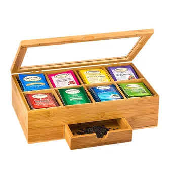 

Bamboo System Tea Bag Jewelry Organizer Storage Box 5 Compartments Tea Box Organizer Wood Sugar Packet Container