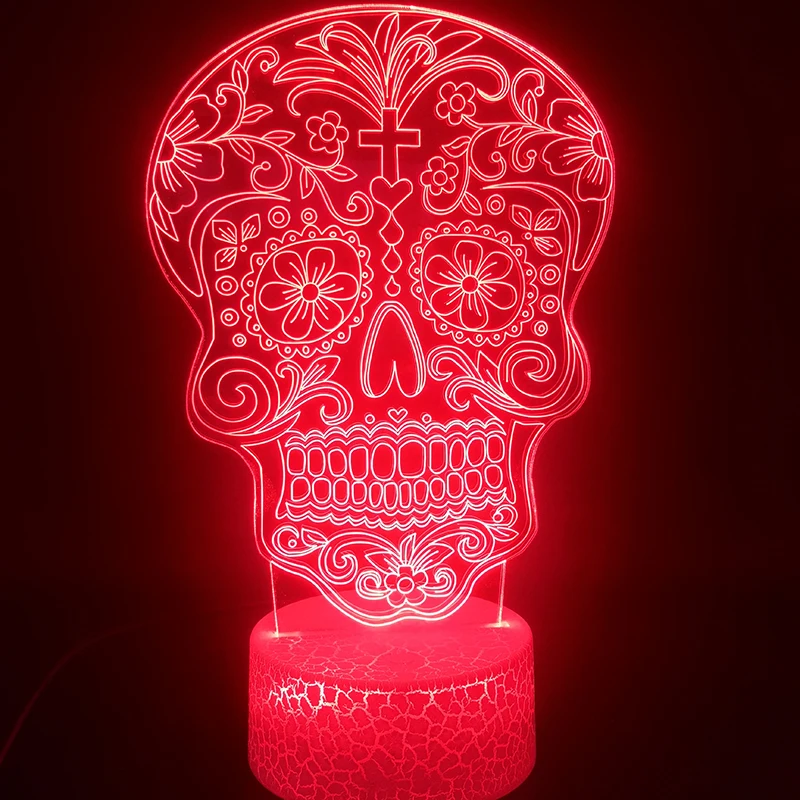 A Patterned Skeleton 3D Lamp Cool Gift for Halloween Decorative Battery Operated Figure Visual Light Effect Led Night Light Lamp