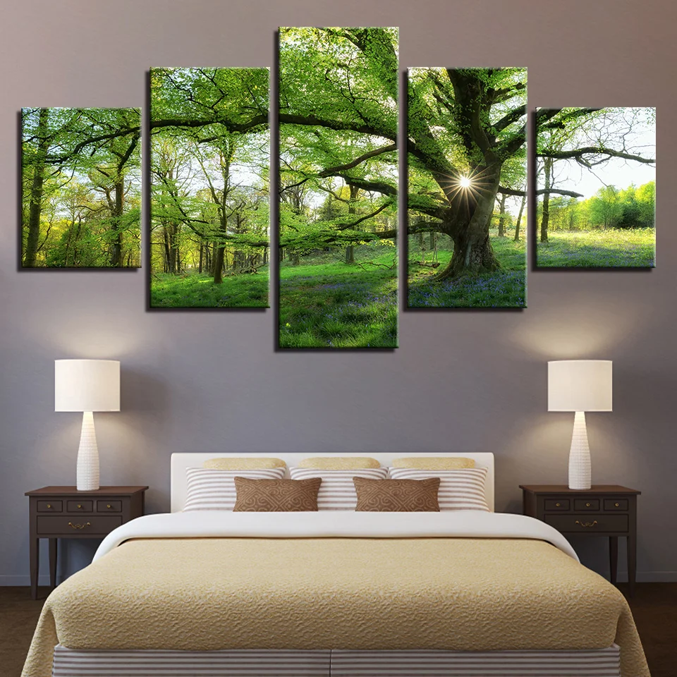 5 шт. Wall Art Холст Картины HD печатает фотографии Лесные зеленые деревья пейзажа
