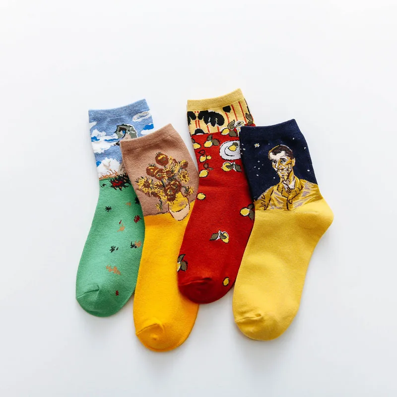 Женские носки "Ван Гог", "с принтом в виде подсолнухов носки уличная одежда для девочек носки для девочек осенние ботинки Зимние хлопковые носки желтых носочках могут 4 пар/компл