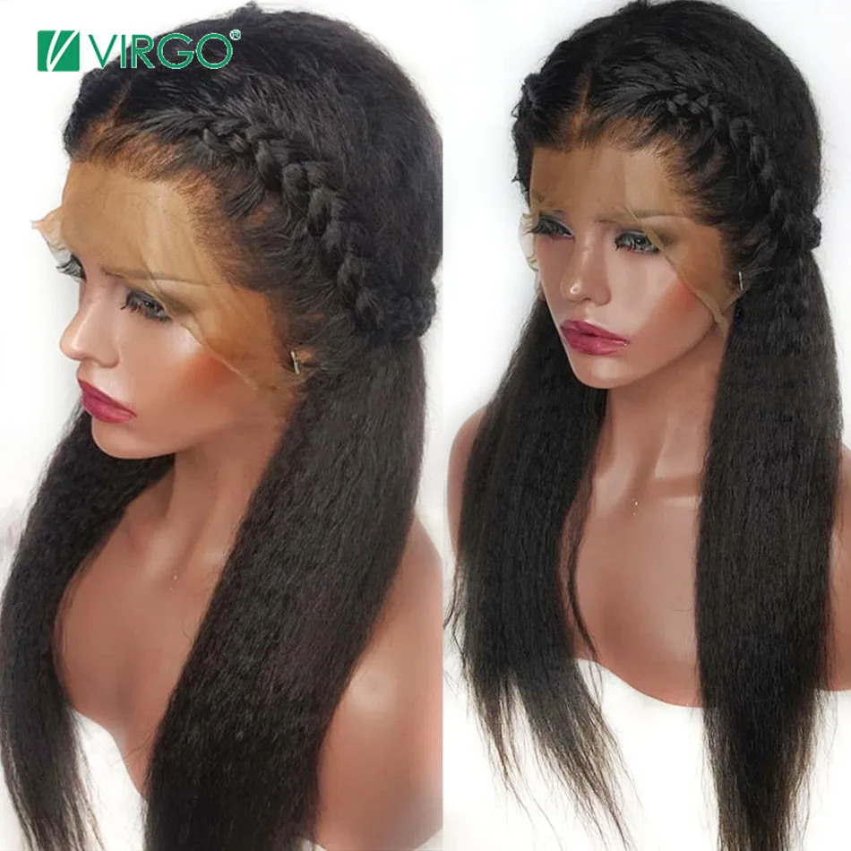 Virgo кудрявый прямой парик Glueless перуанские кружевные передние человеческие