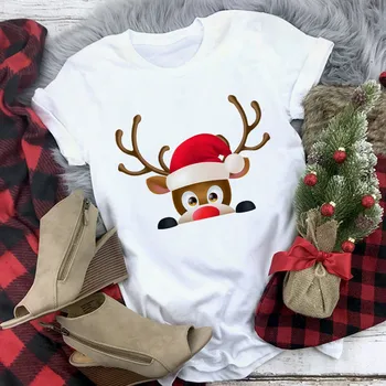 

New kawaii reindeer t shirt women fashion Christmas Harajuku Short Sleeve t-shirt Lovely Casual Short Sleeve Tops