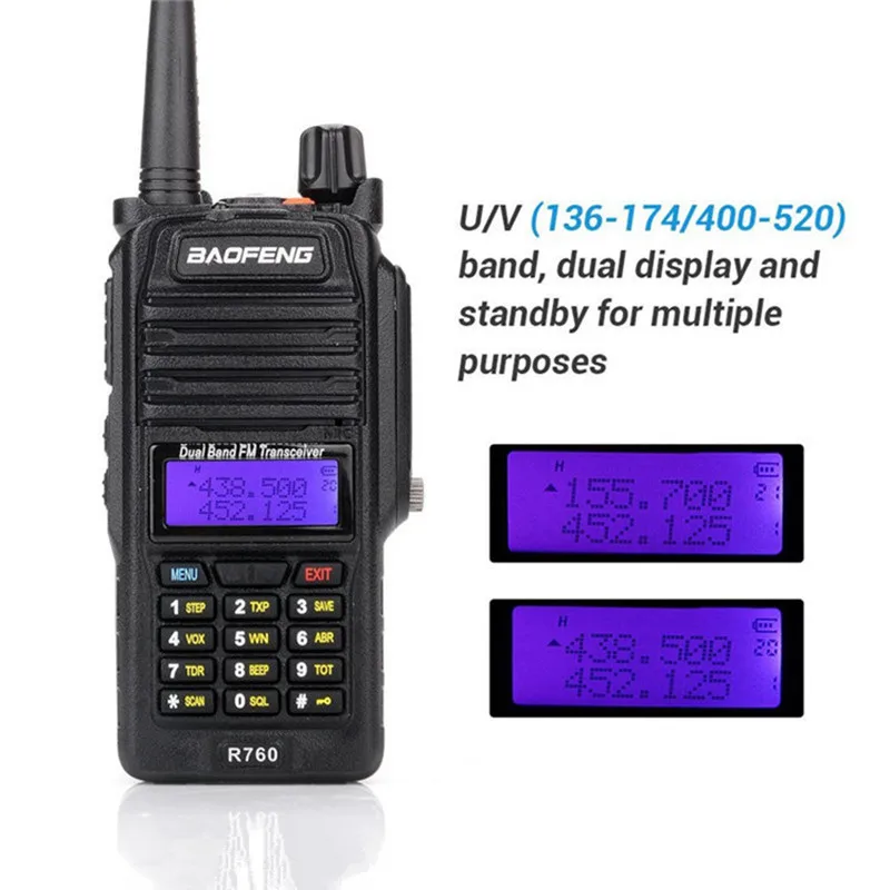 Baofeng BF-R760 водонепроницаемый переговорный с наружным офисным двойным дисплеем и двойным резервным УФ рации